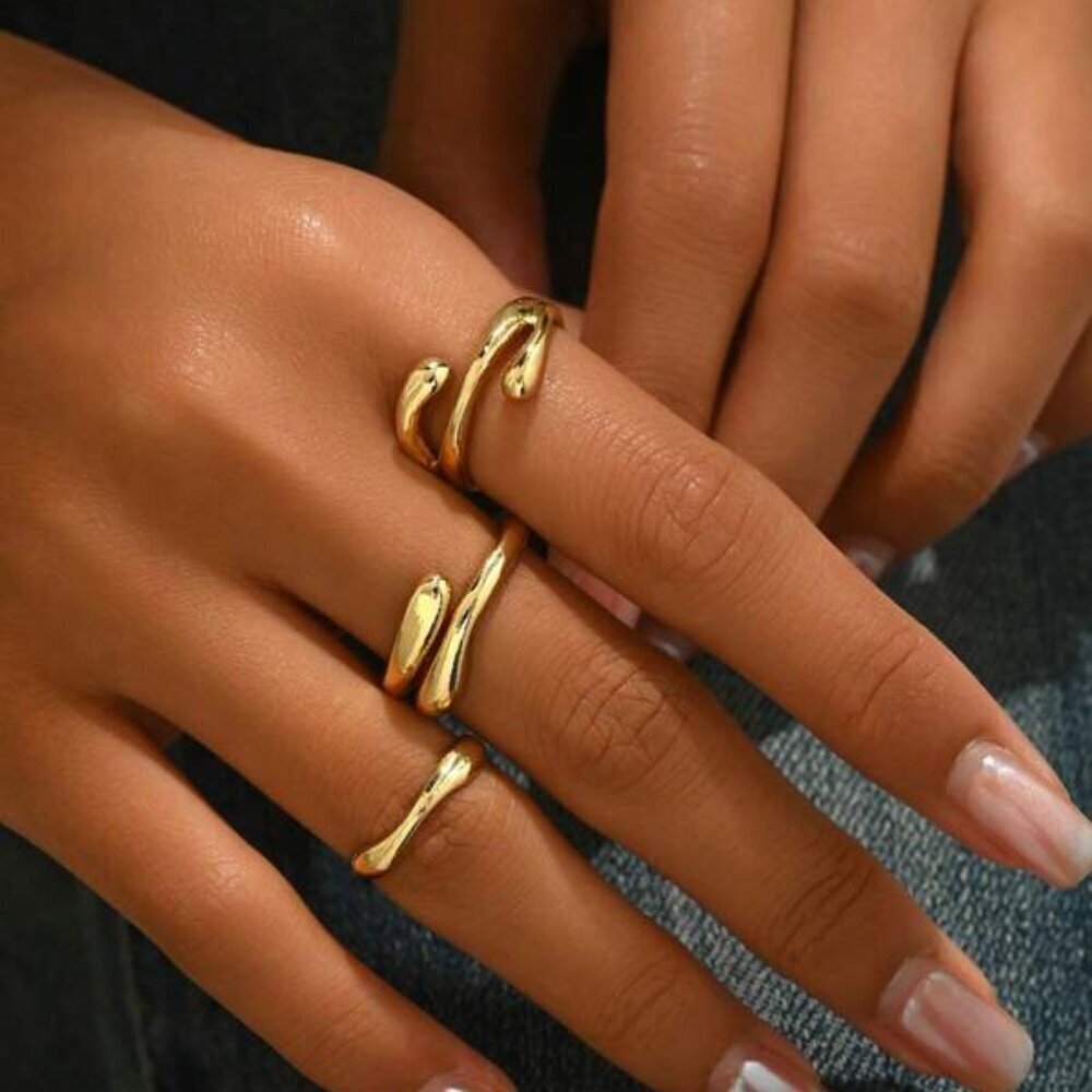 3-Piece Modern Ring Set – Organic Statement Bands, 18K Gold Filled
